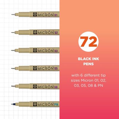 Pigma Micron Black Ink Multi-tip Set, 72 Pen Count