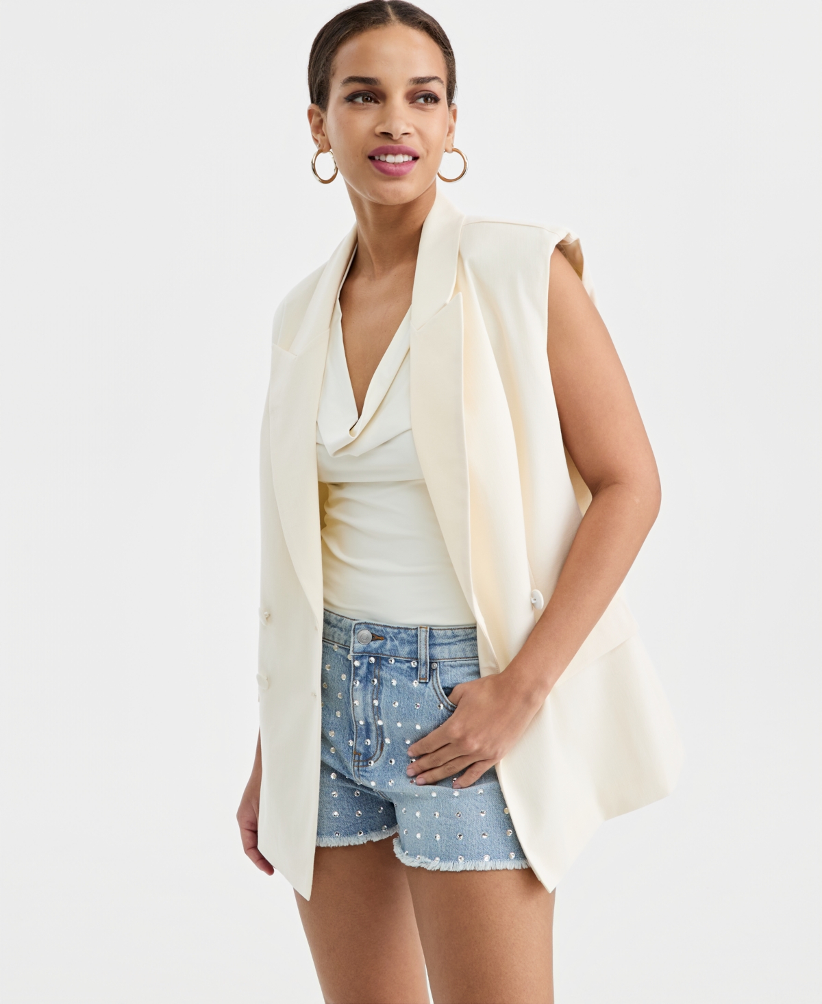 Bar Iii Women's Double-Breasted Sleeveless Blazer, Macy's Exclusive