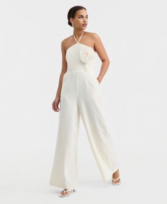 Bar III - Women's Rosette Halter Neck Wide-Leg Jumpsuit