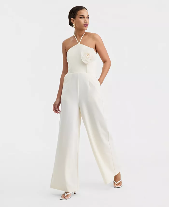 Women's Rosette Halter Neck Wide-Leg Jumpsuit
