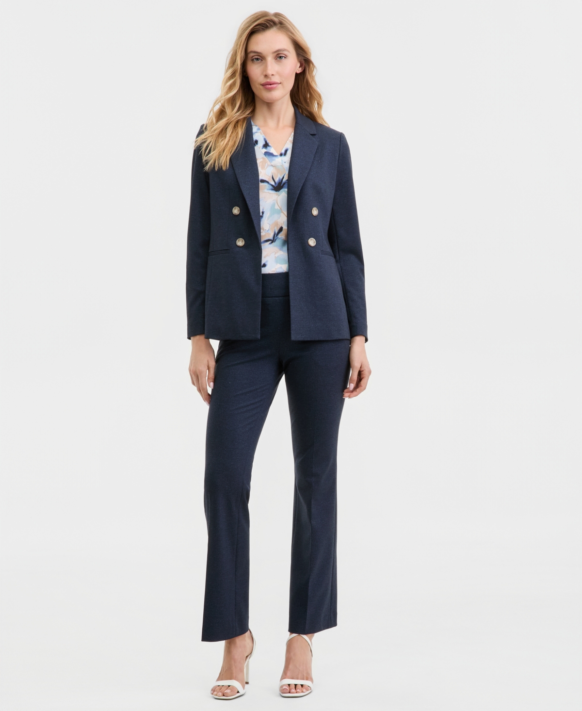 Anne Klein Women's Printed V-Neck Split-Cuff Blouse