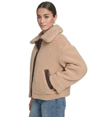 Women's Regular Reversible Sherpa to Faux Leather Aviator Jacket