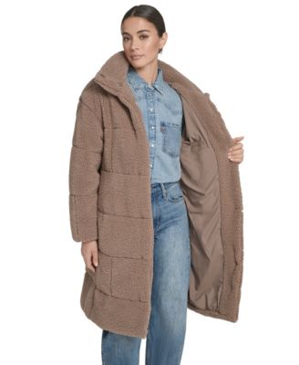 Women's Long Sherpa Snap-Closure Teddy Coat