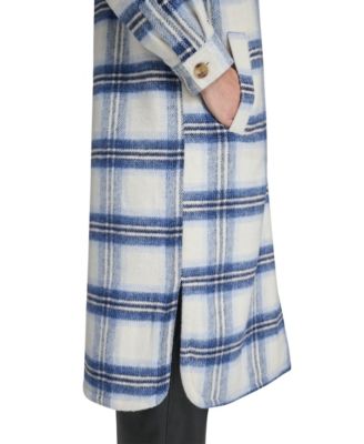 Women's Regular Long Wool Blend Plaid Coat
