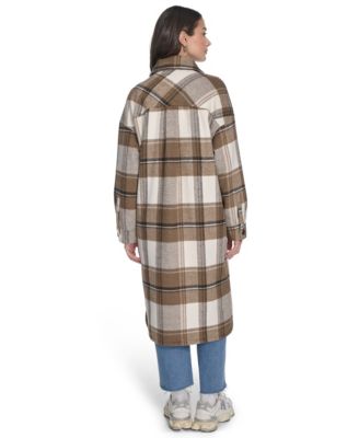 Women's Regular Long Wool Blend Plaid Coat