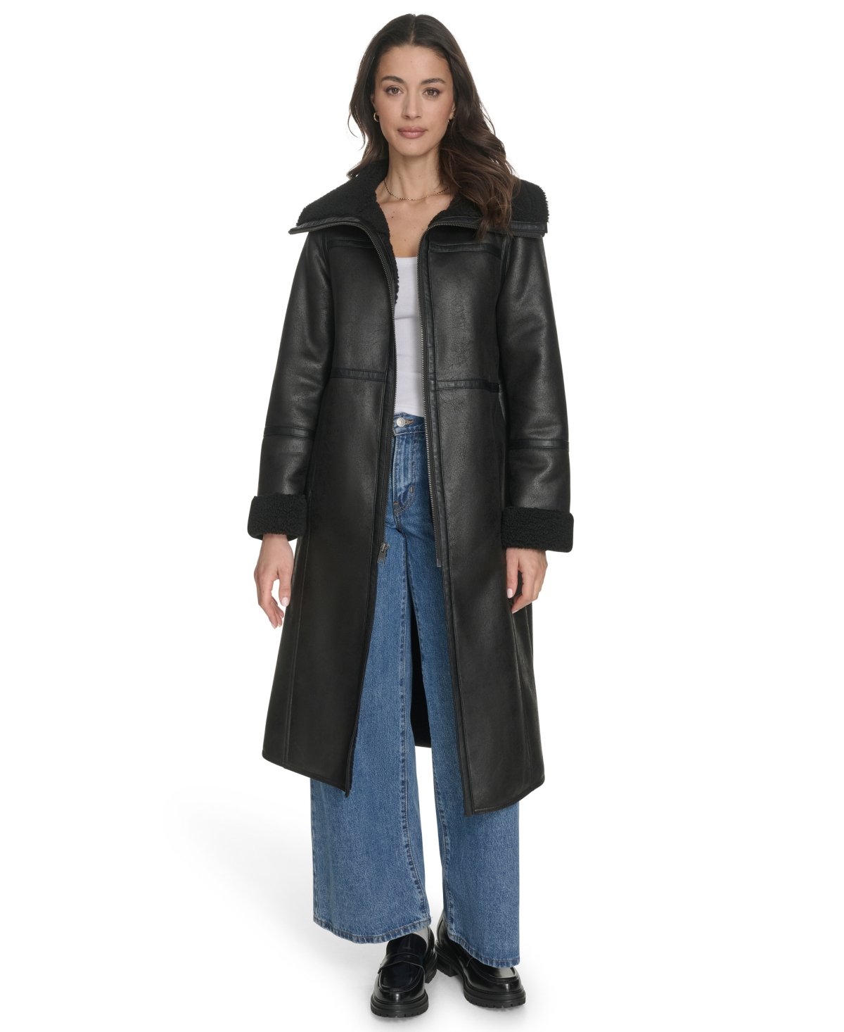 Levi's Women's Regular Long Faux Shearling Coat In Black