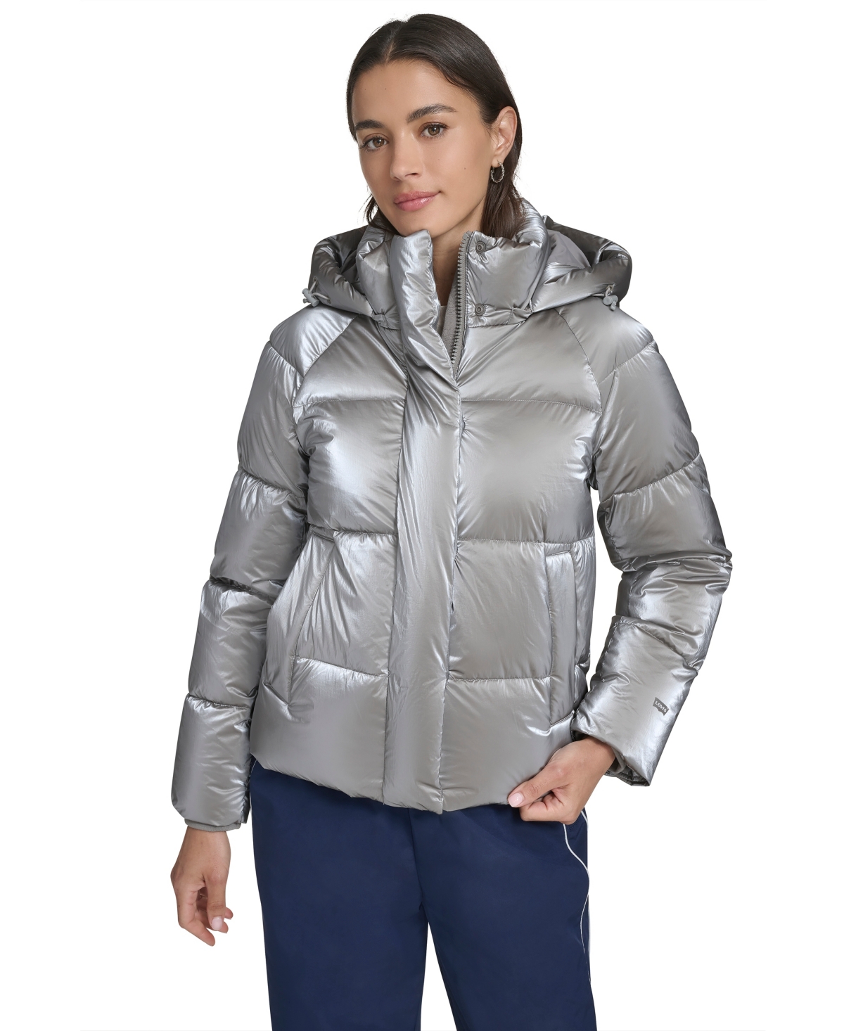 Levi's Women's Regular Quilted Hooded Puffer Jacket In Silver