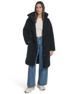 Women's Long Sherpa Snap-Closure Teddy Coat