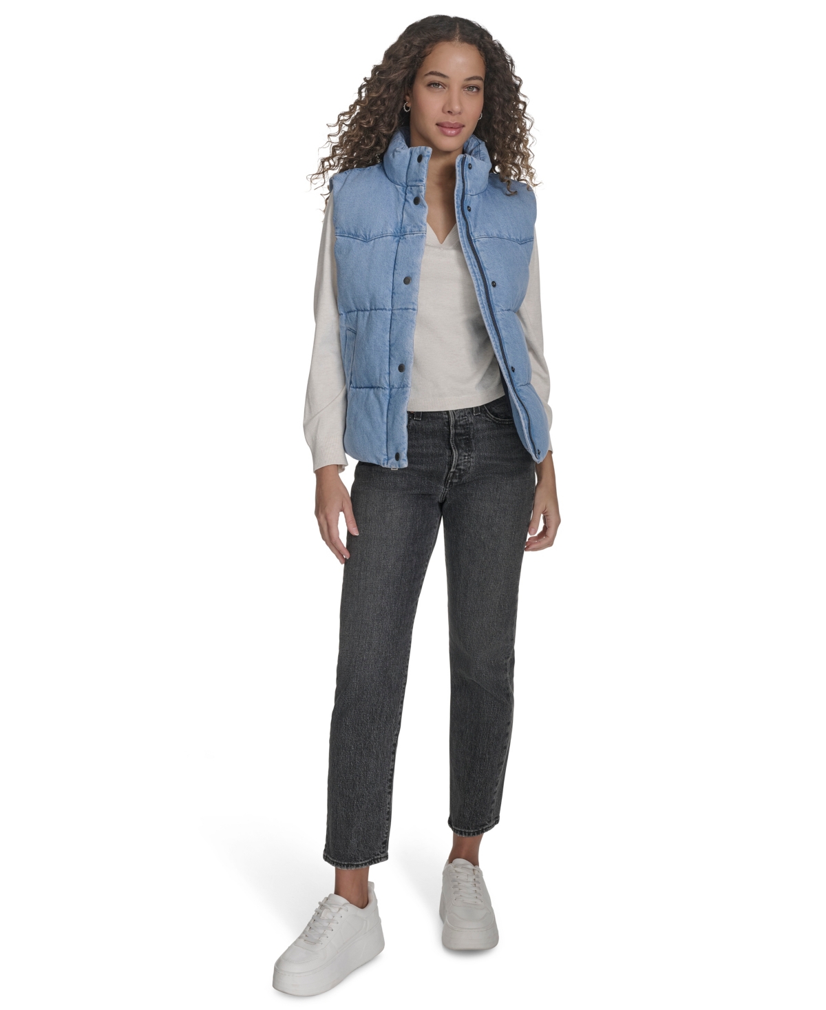 Levi's Women's Regular Western Stand Collar Puffer Vest Jacket In Blue