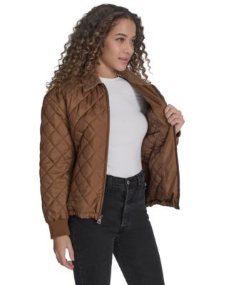 Women's Diamond Quilted Bomber with Corduroy Collar