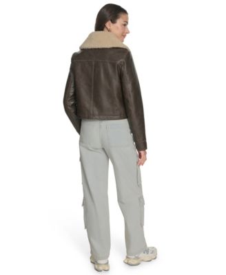 Women's Regular Faux Leather Aviator Jacket