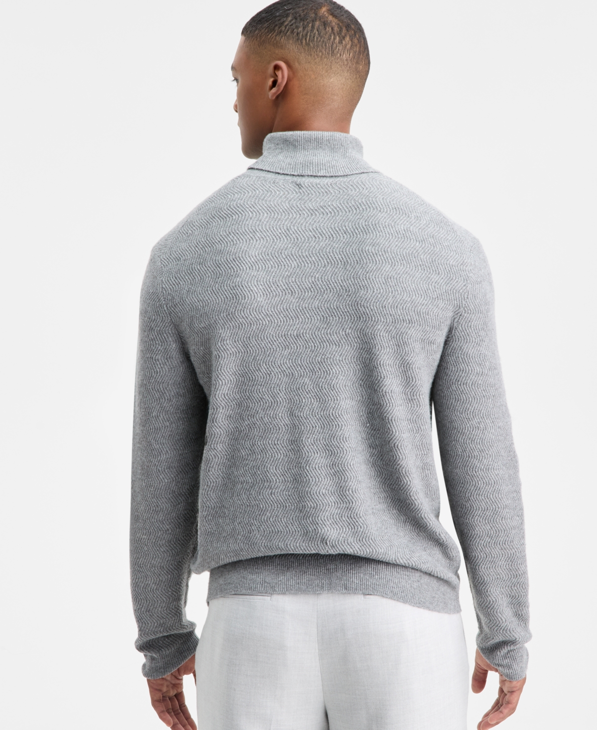 Alfani Men's Textured Zig-zag Turtleneck Sweater, Macy's Exclusive In Gray
