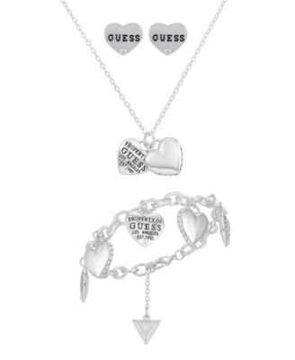 3-Pc. Cubic Zirconia Metal-Tone Necklace, Stud Earrings, and Bracelet Set