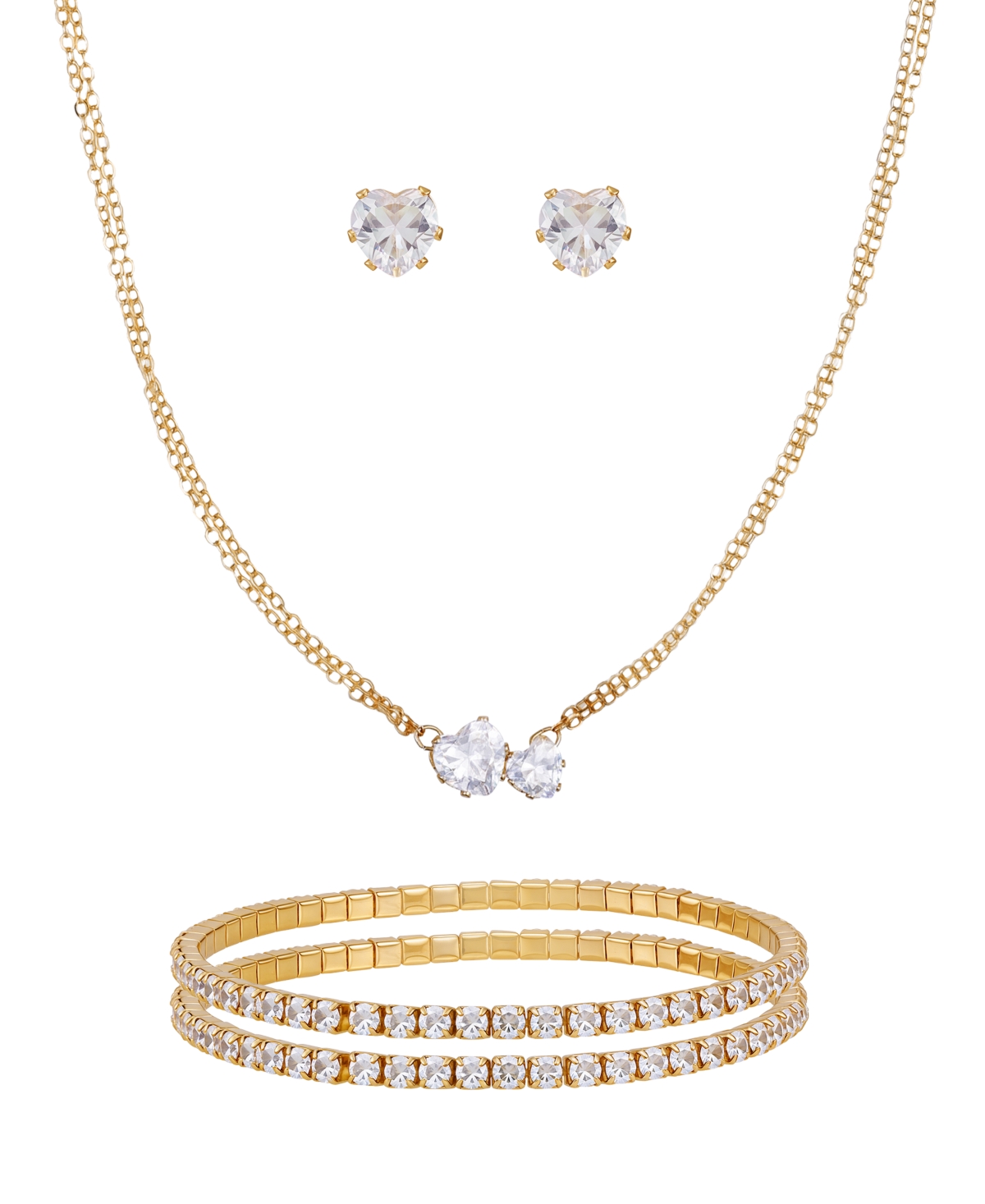 Guess 3-pc. Cubic Zirconia Gold-tone Heart Necklace, Stud Earrings, And Bracelet Gift Set