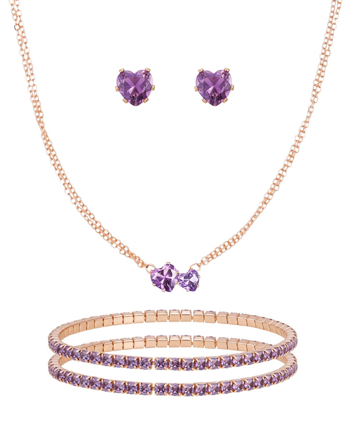 Guess 3-pc. Cubic Zirconia Gold-tone Heart Necklace, Stud Earrings, And Bracelet Gift Set