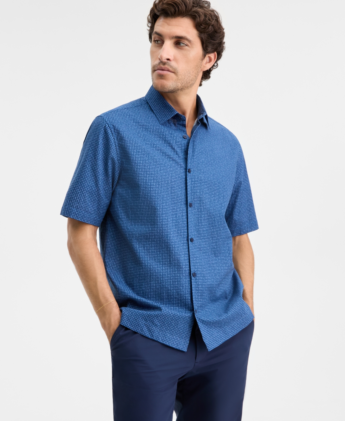 Alfani Men's Dot Maze Printed Short-Sleeve Button Shirt, Macy's Exclusive