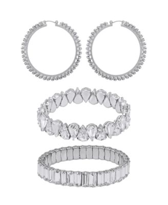 2-Pc. Glass Stone Metal-Tone Hoop Earrings and Bracelet Gift Set