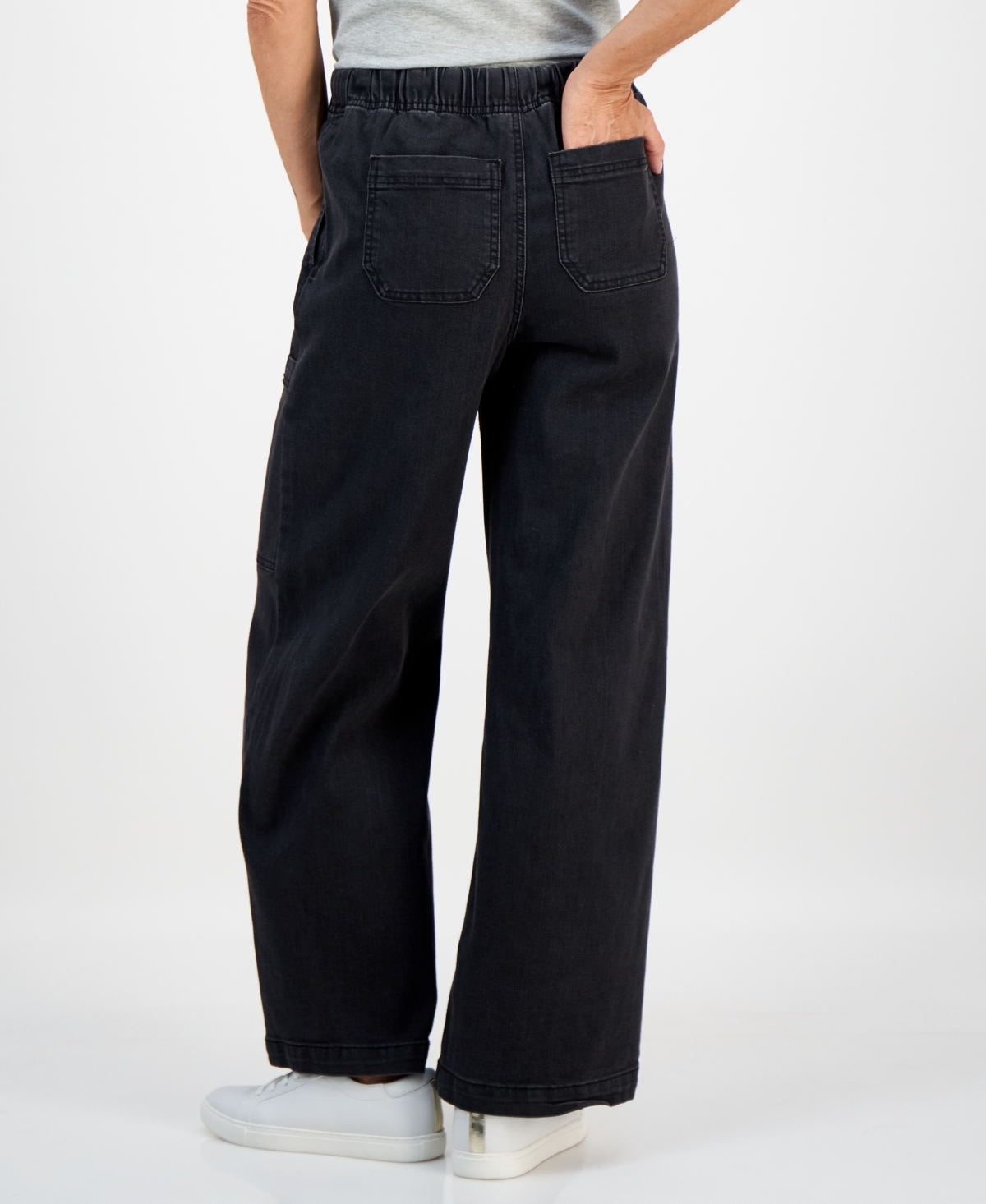 Style & Co Petite Wide-leg Utility Jeans, Macy's Exclusive In Black