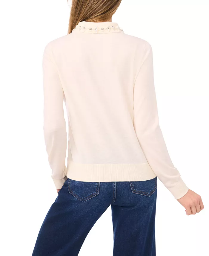 Women's Collared Neck Embellished Polo Sweater - thumbnail 9