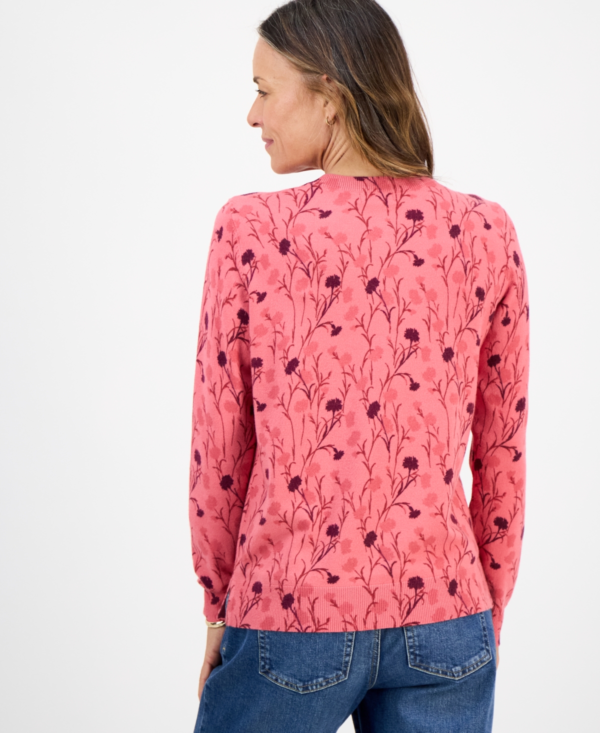 Style & Co Petite Floral-Print Crewneck Sweater, Macy's Exclusive