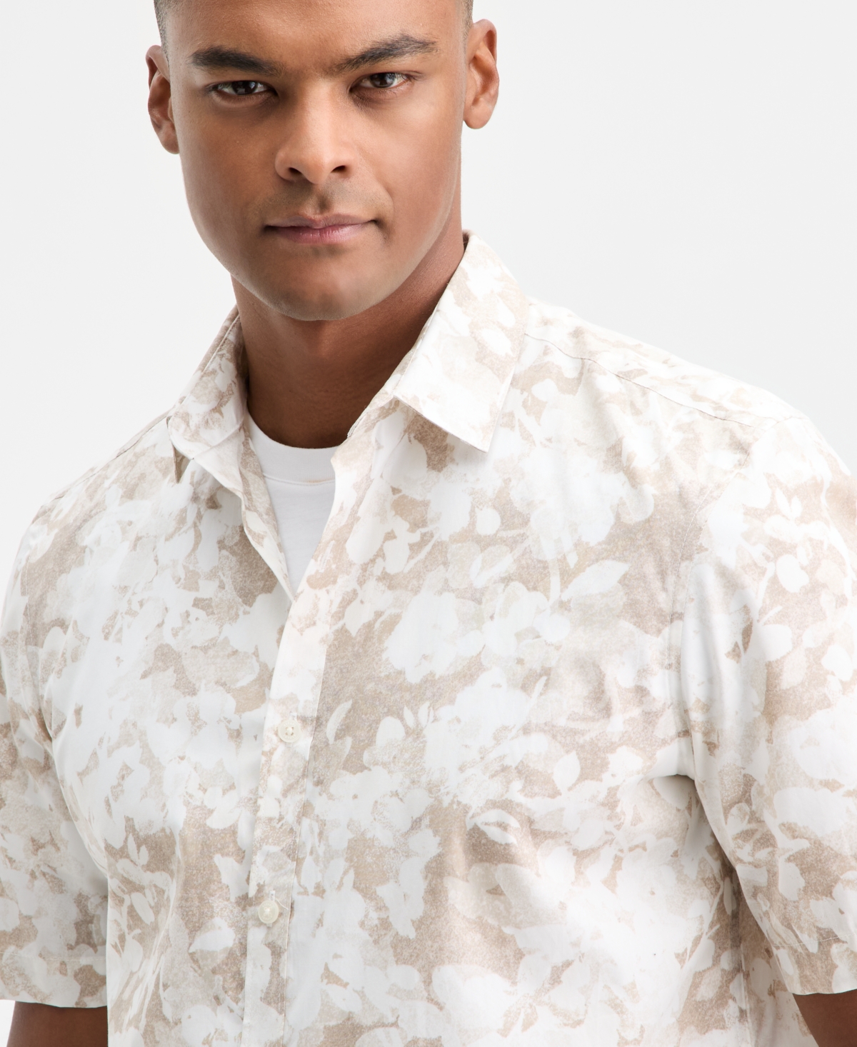 Alfani Men's Short Sleeve Layered Botanical Shirt, Macy's Exclusive In Multi