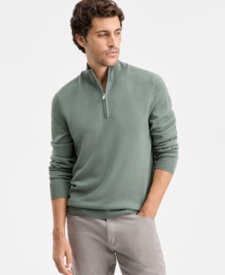 Men's Long-Sleeve Half-Zip Merino Sweater, Created for Macy's