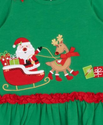 Girls' 2T-4T Santa Sleigh Applique Top and Striped Leggings, 2-Piece Set