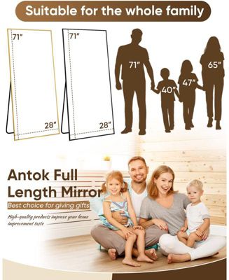 Full Length Mirror  71"x26" Oversized Floor Mirror with Stand  Hanging Mounted Mirrors for Living Room Cloakroom Gold Rect Style