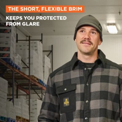 Men's Beanie with Visor - Stretch Nylon/Spandex Shell, Fleece-Lined Winter Hat