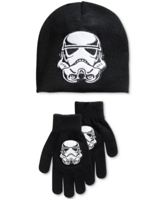 Star Wars Darth Vader Black Grey Knit Beanie Hat Stormtrooper Black Gloves Set