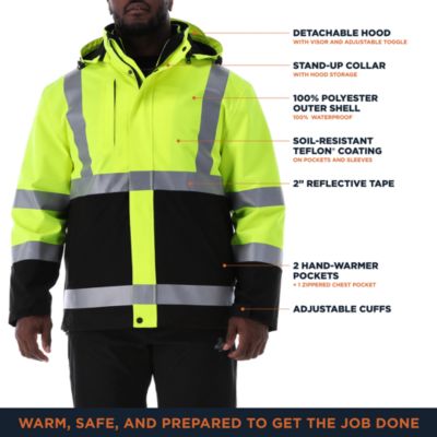 Men's HiVis 3-in-1 Rainwear Jacket - High Visibility, Waterproof, Breathable, Reflective Safety Coat with Removable Liner