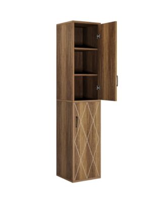 75.39-Inch Tall Wood Storage Cabinet with 6 Shelves, Narrow Kitchen Pantry