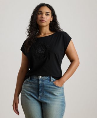 Lauren Ralph Lauren - Plus Size Sequined-Crest Jersey T-Shirt