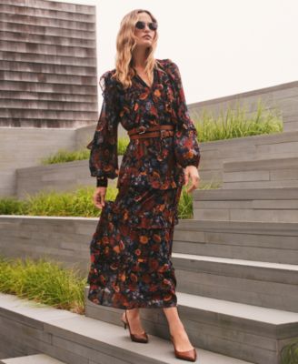 Women's Floral Crinkle Georgette Tiered Dress