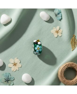 Teal Silver Bee Flower Murano Glass Charm Bead European Bracelets