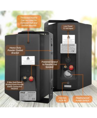 Waterproof 5.25" Wall Mount Speaker System – Active & Passive Pair, Wireless Bluetooth, AUX IN, Indoor/Outdoor Stereo