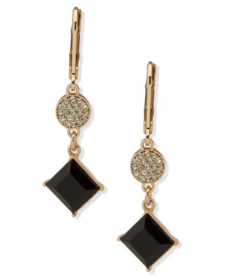 Glass & Epoxy Stone Gold-Tone Pave Double Drop Earrings