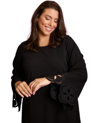 Plus Size Lasercut Long Sleeve Swing Dress