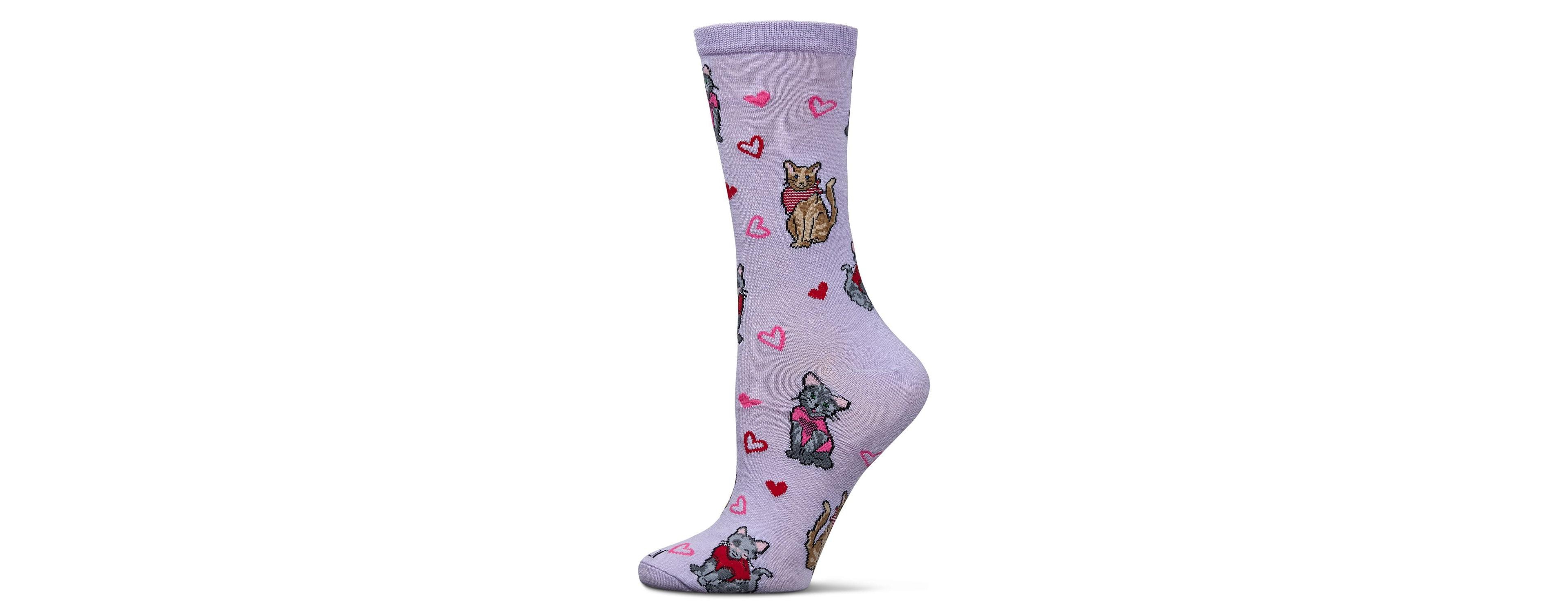 MeMoi Women's Fur-Ever Hearts Rayon From Crew Socks