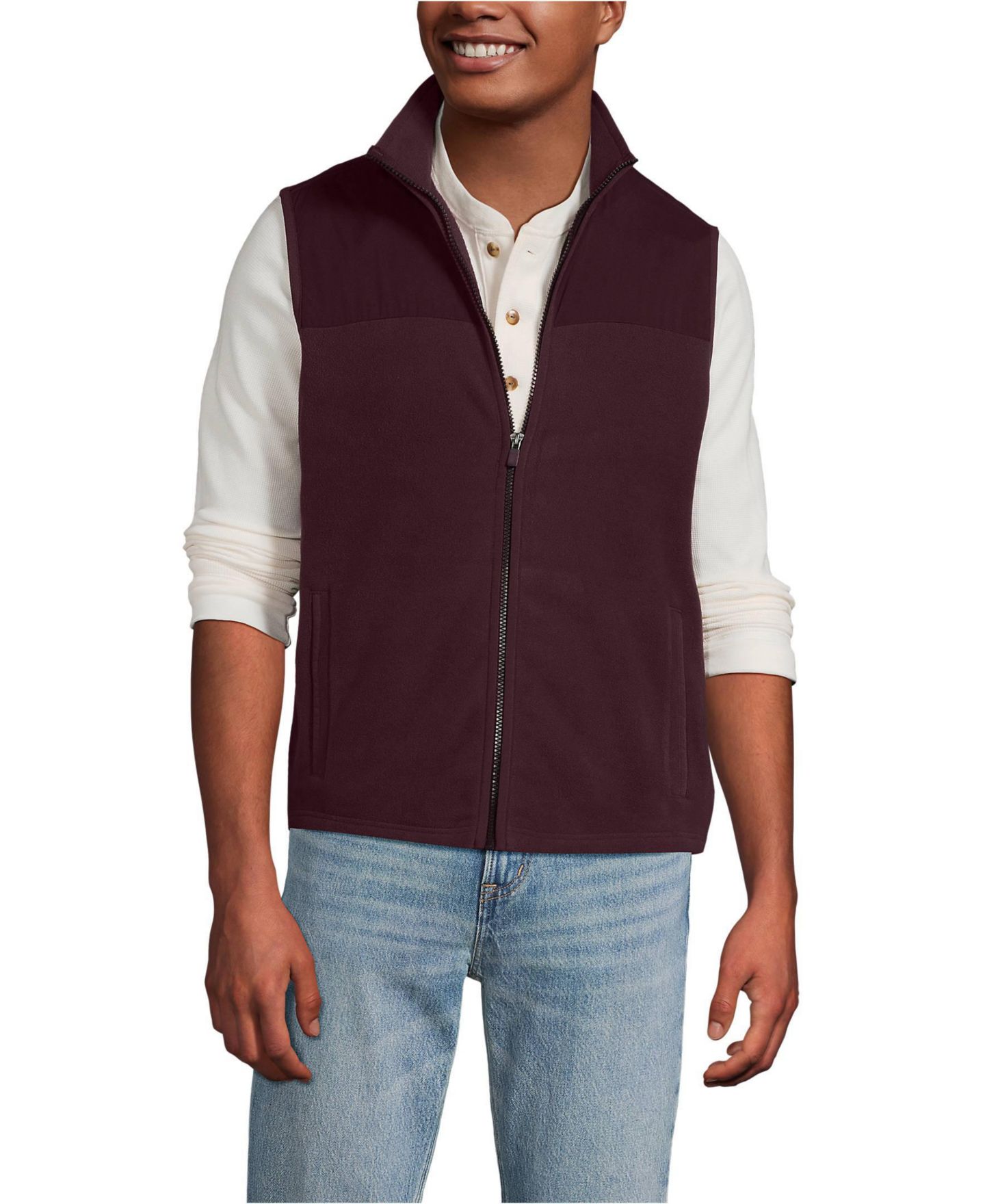 Мужской жилет Lands' End Big & Tall Anyweather RainDefense Fleece Vest, цвет: Бордовый — фото 1