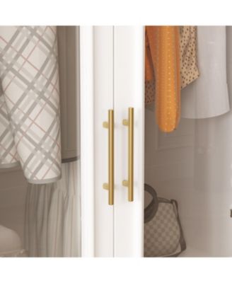 Glass Door Armoire with 3-Drawers , Bedroom Closet with Hanging Rods, Shelves ,Wardrobe