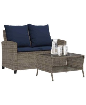 Garden Sofa Grey PE rattan, powder-coated steel, tempered glass