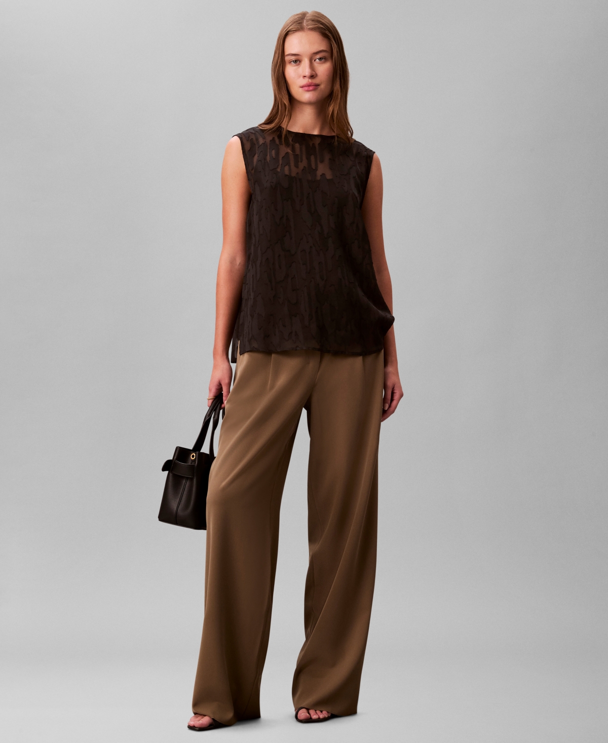 Calvin Klein Women's Sleeveless Burnout Blouse In Black