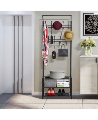 74” H Metal Hall Tree with Shoe Storage Entryway Coat Rack