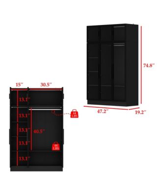 6-Glass Doors Armoire，Metal Frame Wardwore with LED Lights, Hanging Rod,Bedroom Closet