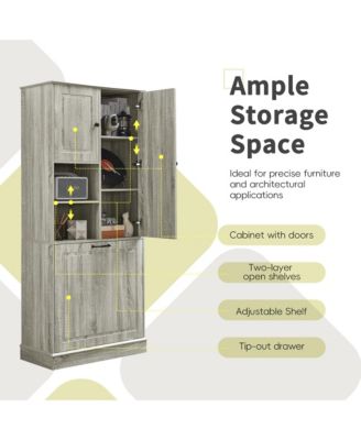 CASAINC 68"H MDF Tall Adjustable Shelves, Flip-Out Basket Storage Cabinet