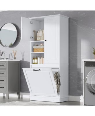 CASAINC 68"H MDF Tall Adjustable Shelves, Flip-Out Basket Storage Cabinet