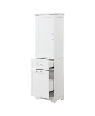 Tall Bathroom Storage Cabinet, Freestanding with Drawers and Adjustable Shelf