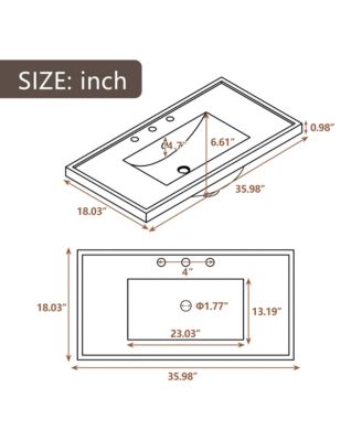 36" Bathroom Vanity with Sink Combo, One Cabinet and Three Drawers, Solid Wood and MDF Board