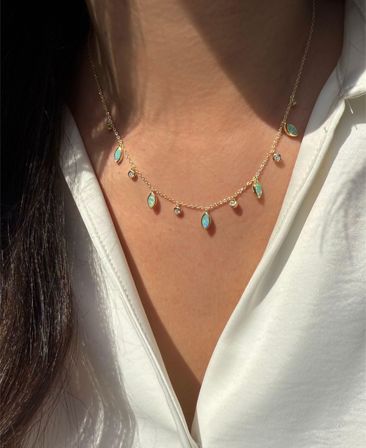 Kamaria Drops Of Spring Necklace With Lab-grown Opal In 14k Gold Plated Sterling Silver In Gold